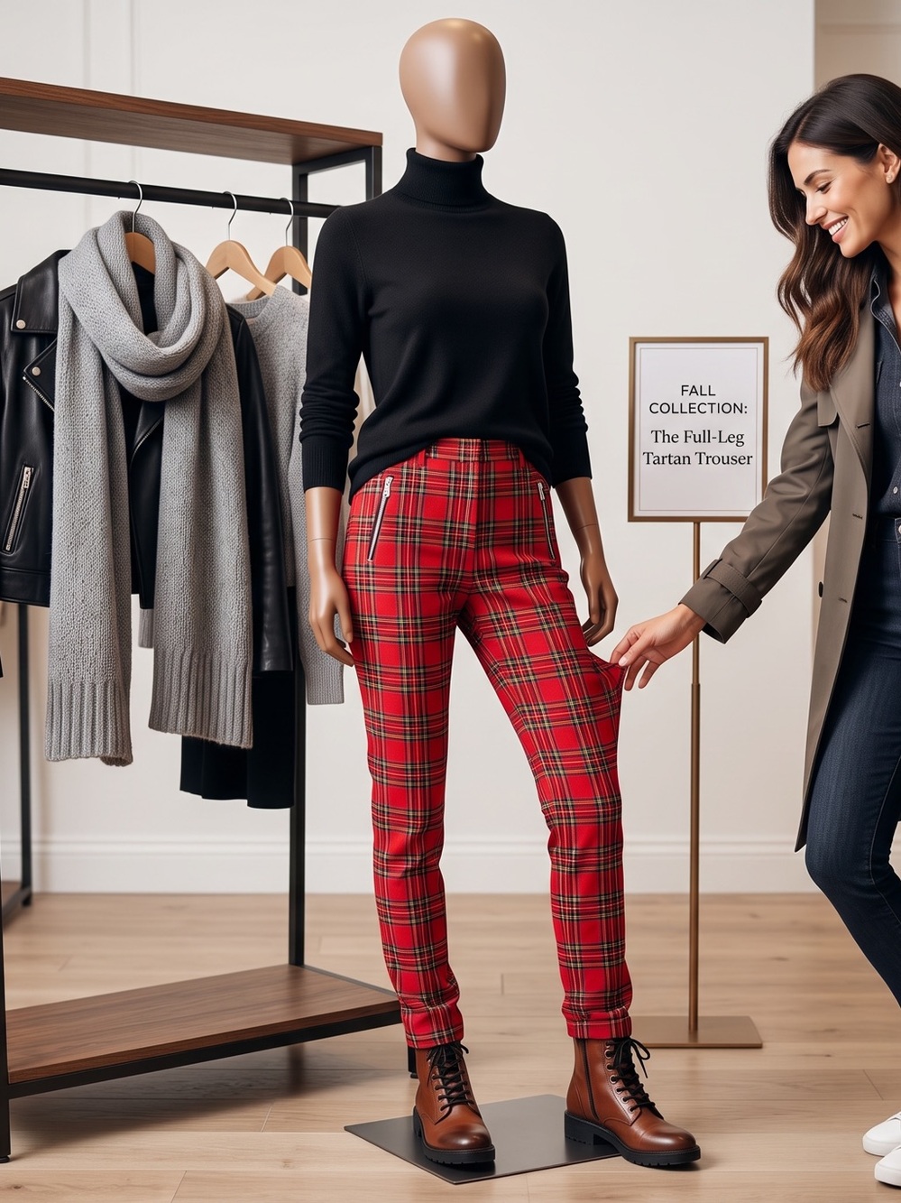 Zara Red Plaid Women’s Jeans with Tartan Pattern